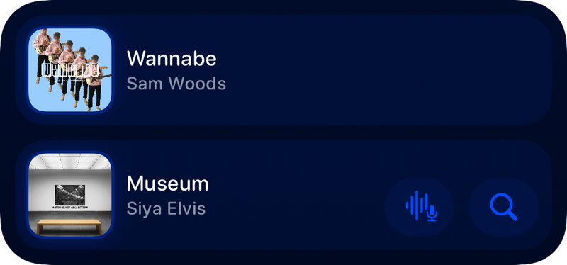 The Recent History widget from Shared at Medium size in the Blue tint, dark appearance.