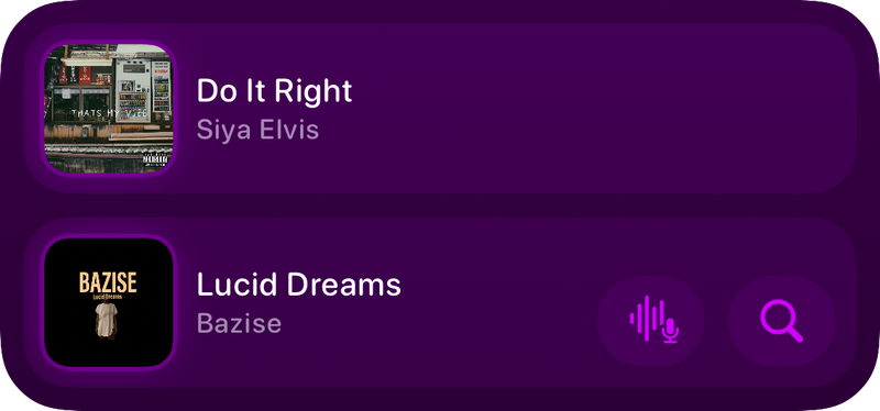 The Recent History widget from Shared at Medium size in the Purple tint, dark appearance.