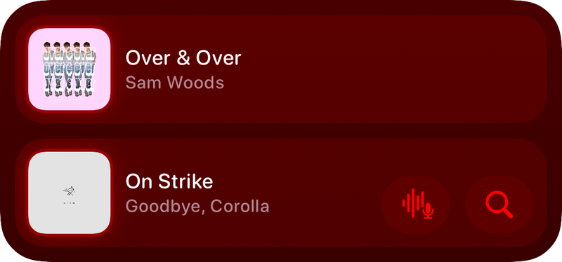 The Recent History widget from Shared at Medium size in the Red tint, dark appearance.